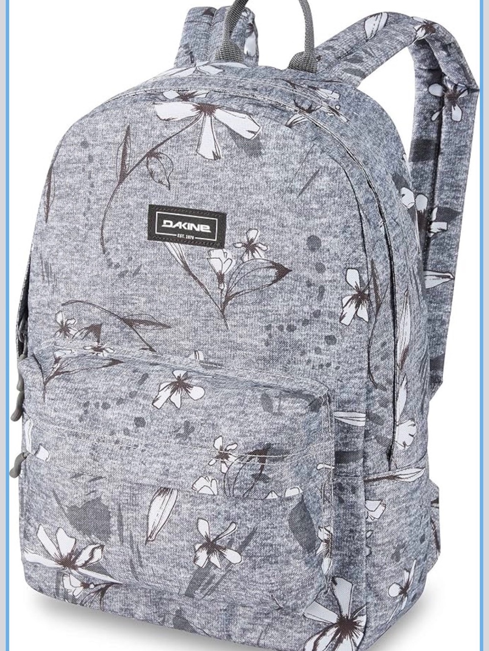 Dakine Heather Grey Floral Backpack with White Blossoms